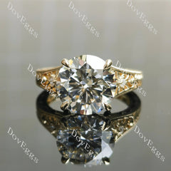Beth's golden vintage-Round carved moissanite engagement ring| DovEggs