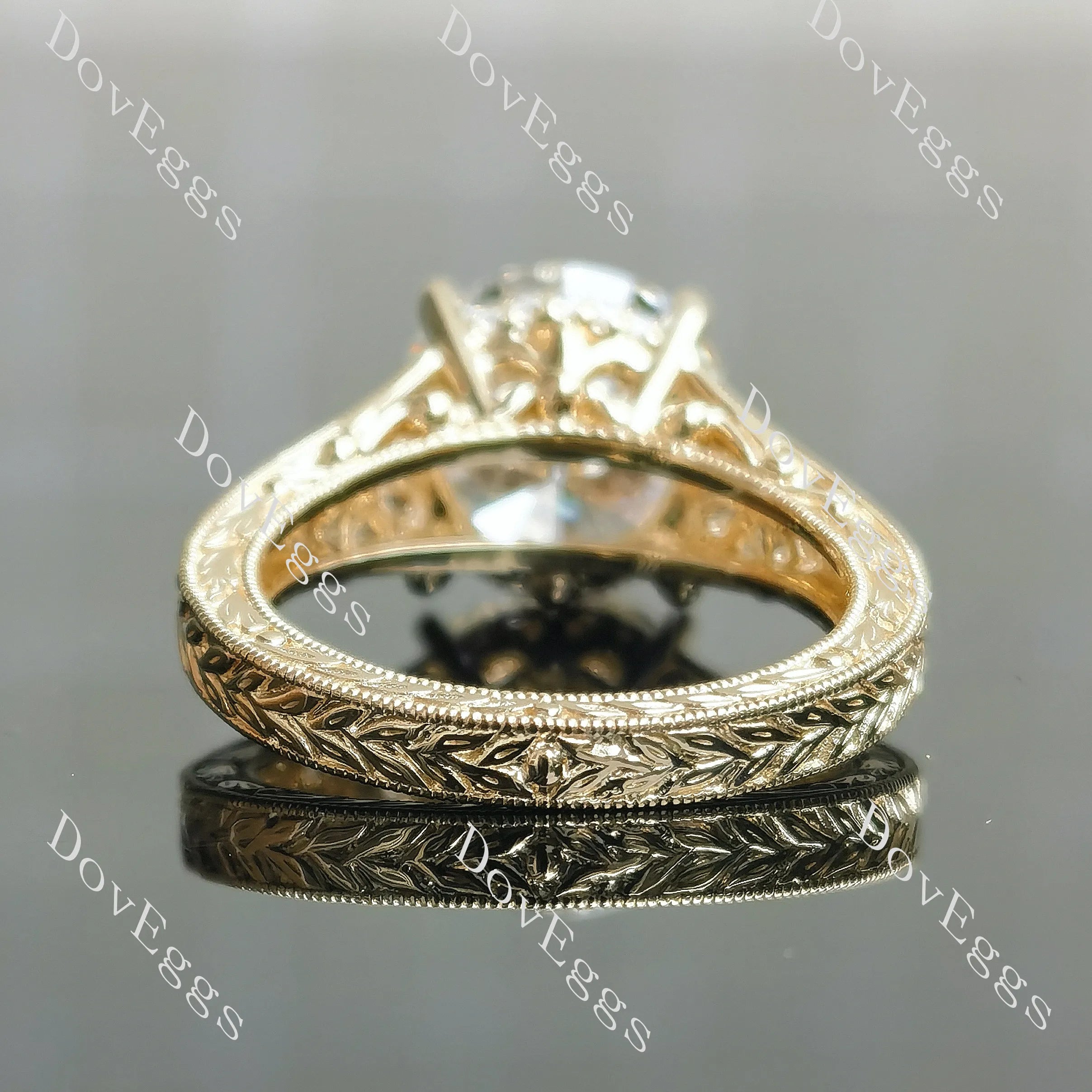 Beth's golden vintage-Round carved moissanite engagement ring| DovEggs