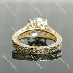 Beth's golden vintage-Round carved moissanite engagement ring| DovEggs