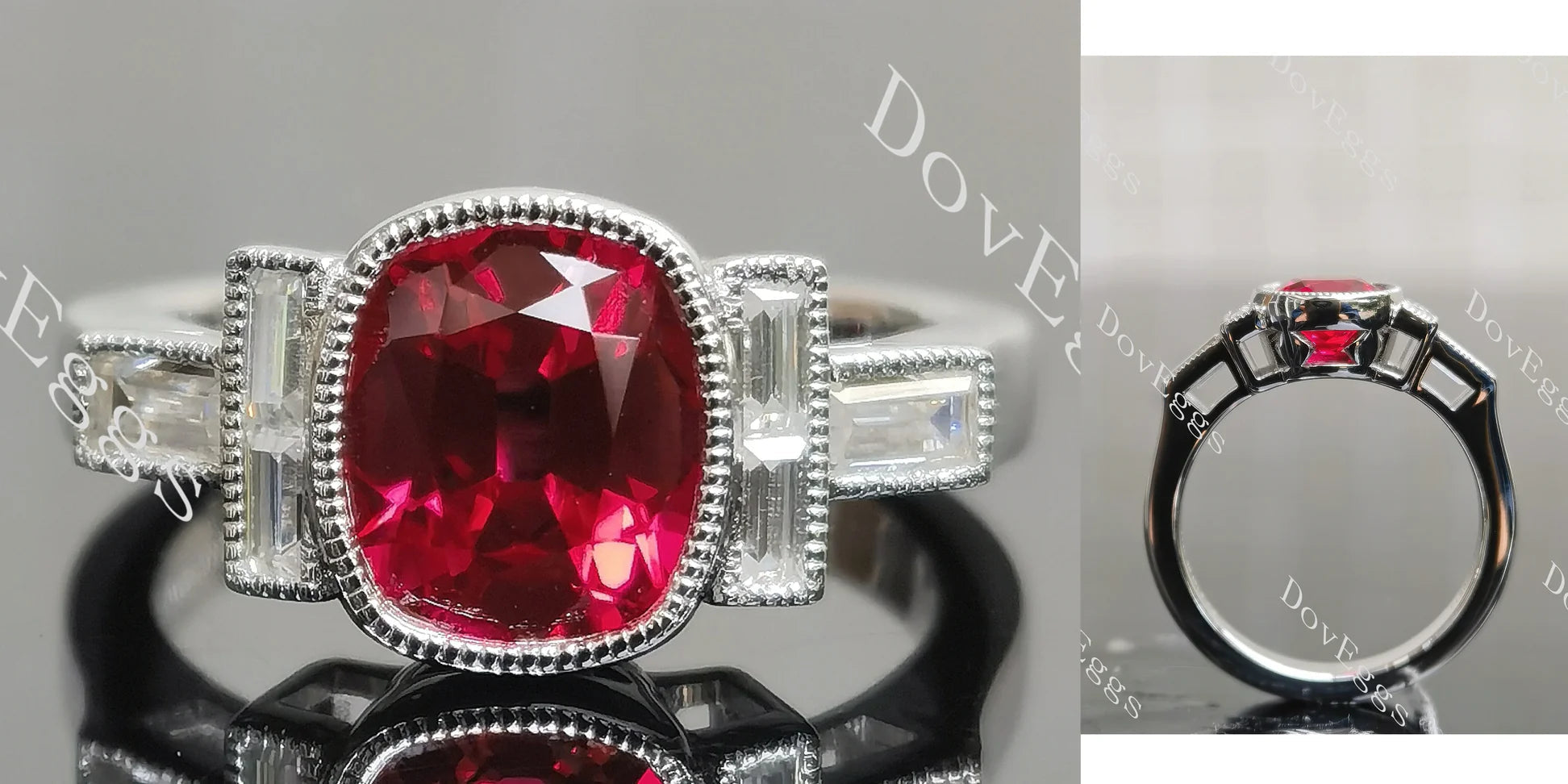 Vintage bezel milgrain side stones lab diamond engagement ring semi-mount only(Exclusively to DovEggs Stones)