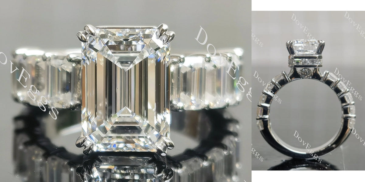 Emerald side stones moissanite engagement ring| DovEggs