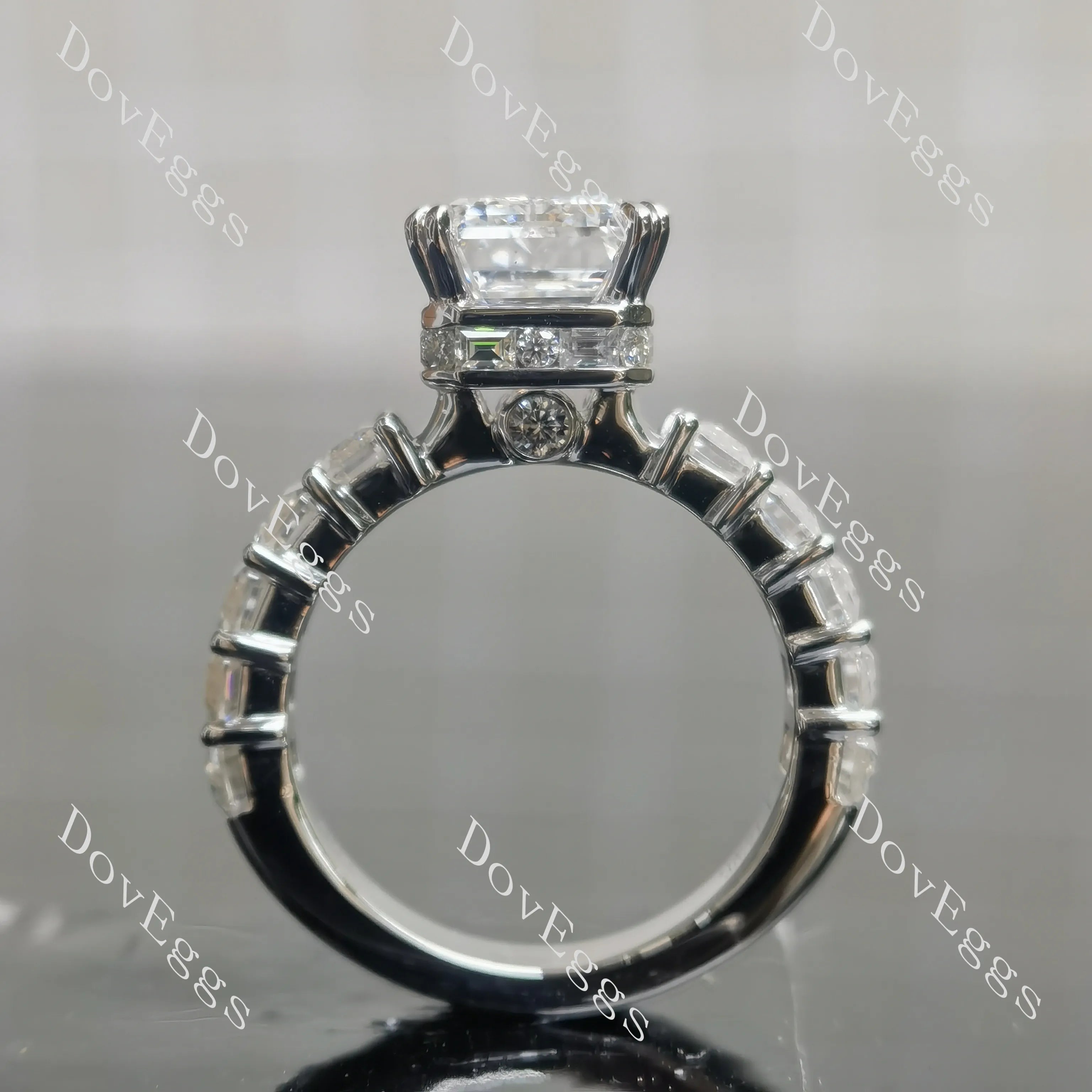 Emerald side stones moissanite engagement ring| DovEggs