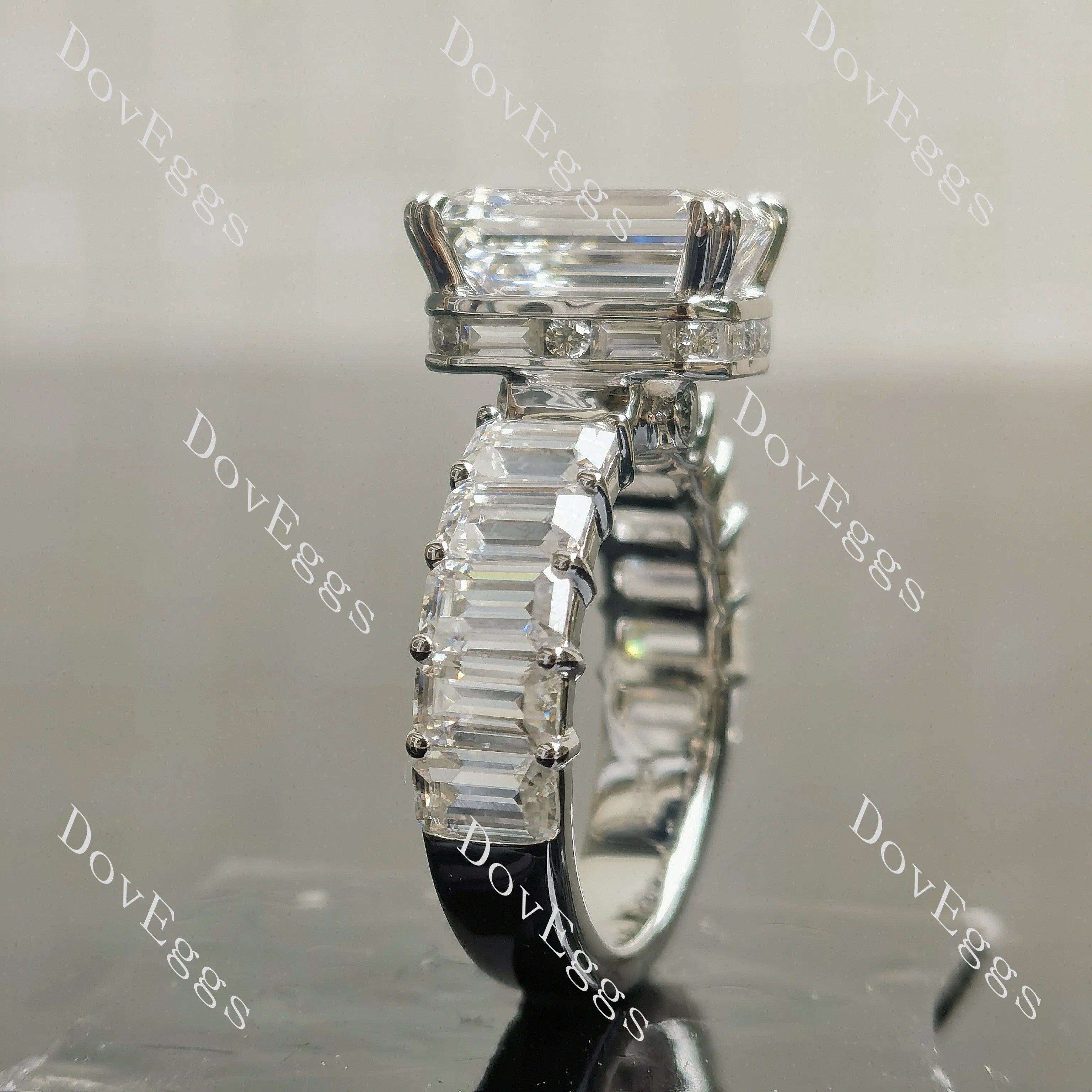 Emerald side stones moissanite engagement ring| DovEggs