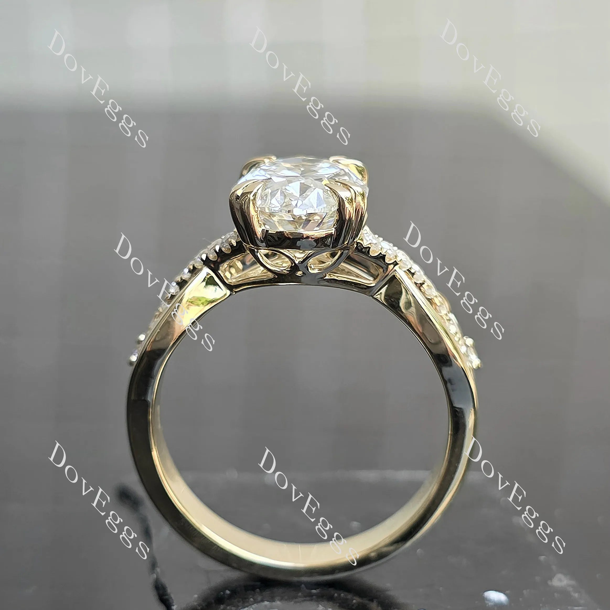 Oval vine & leaf pave moissanite engagement ring| DovEggs