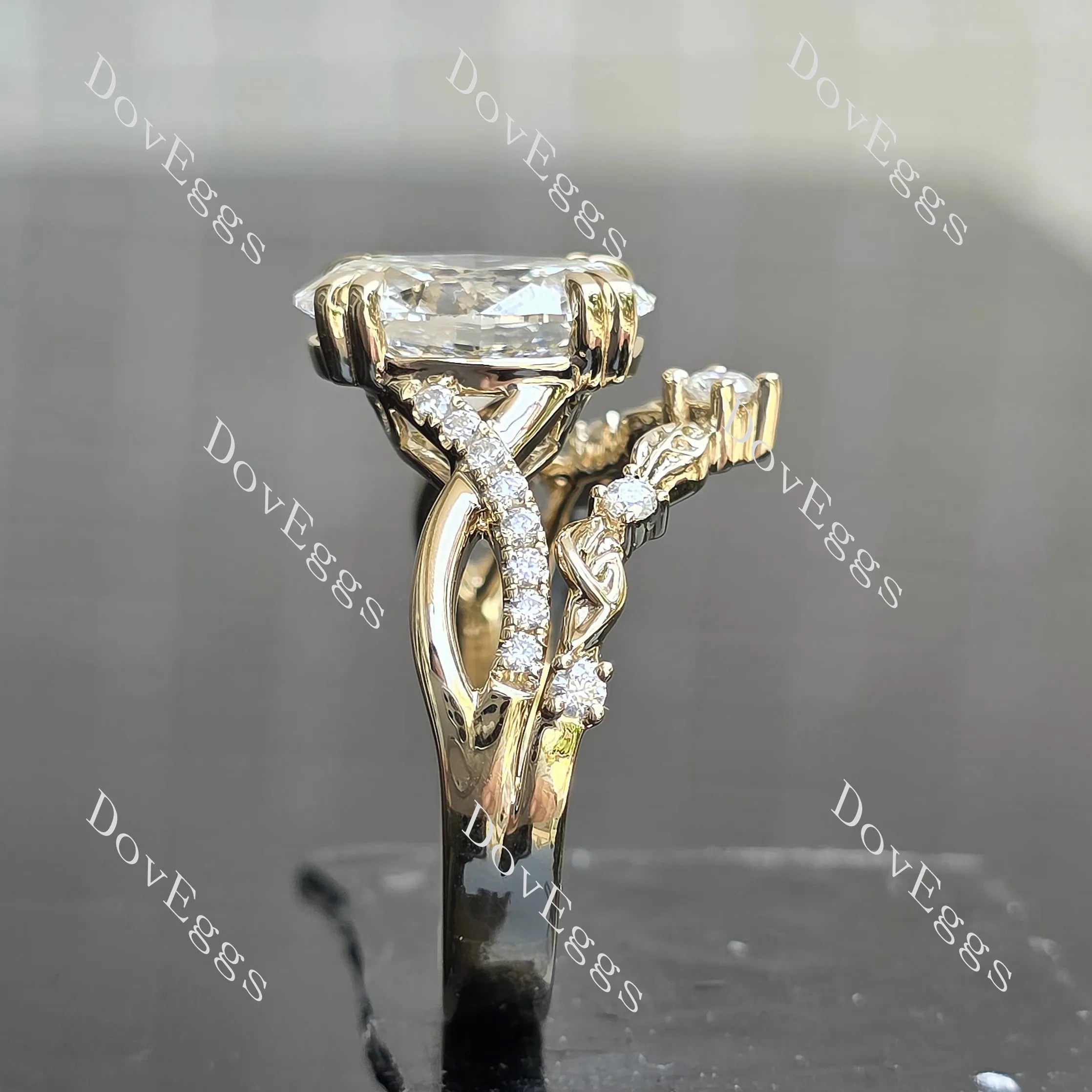 Oval vine & leaf pave moissanite engagement ring| DovEggs