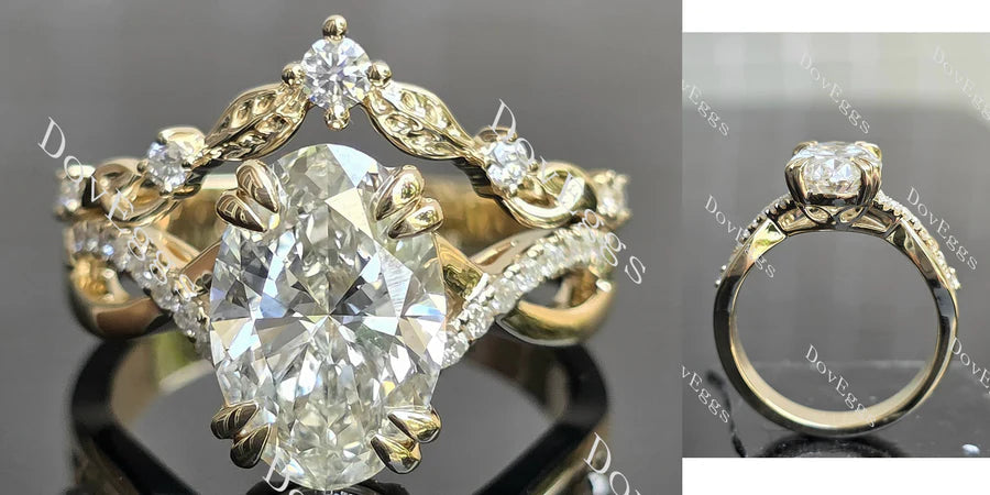 Pave vine & leaf lab diamond engagement ring set semi-mount only(Exclusively to DovEggs Stones)