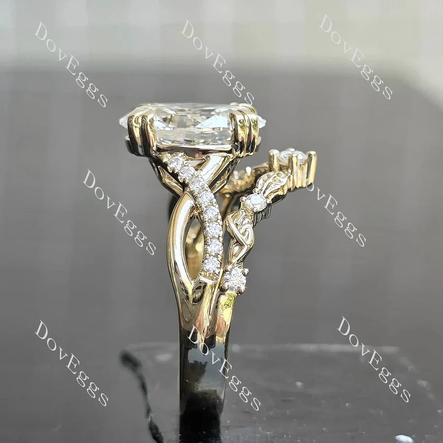 Pave vine & leaf lab diamond engagement ring set semi-mount only(Exclusively to DovEggs Stones)
