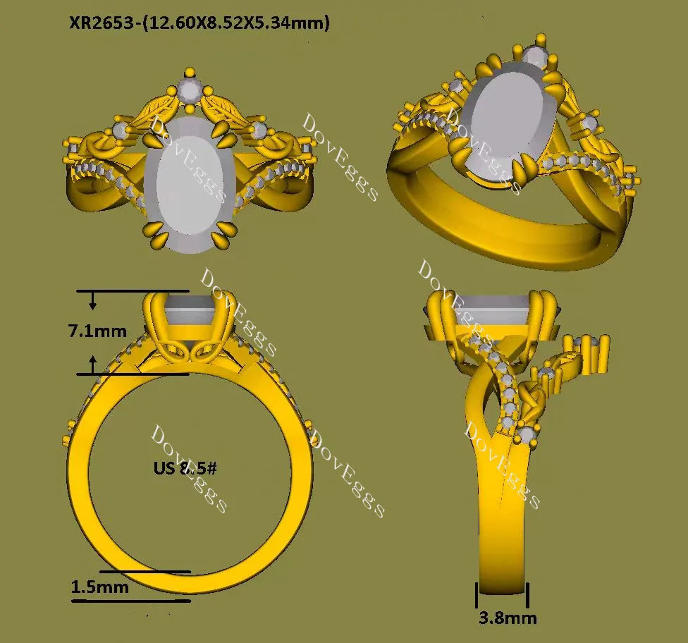 Pave vine & leaf lab diamond engagement ring set semi-mount only(Exclusively to DovEggs Stones)
