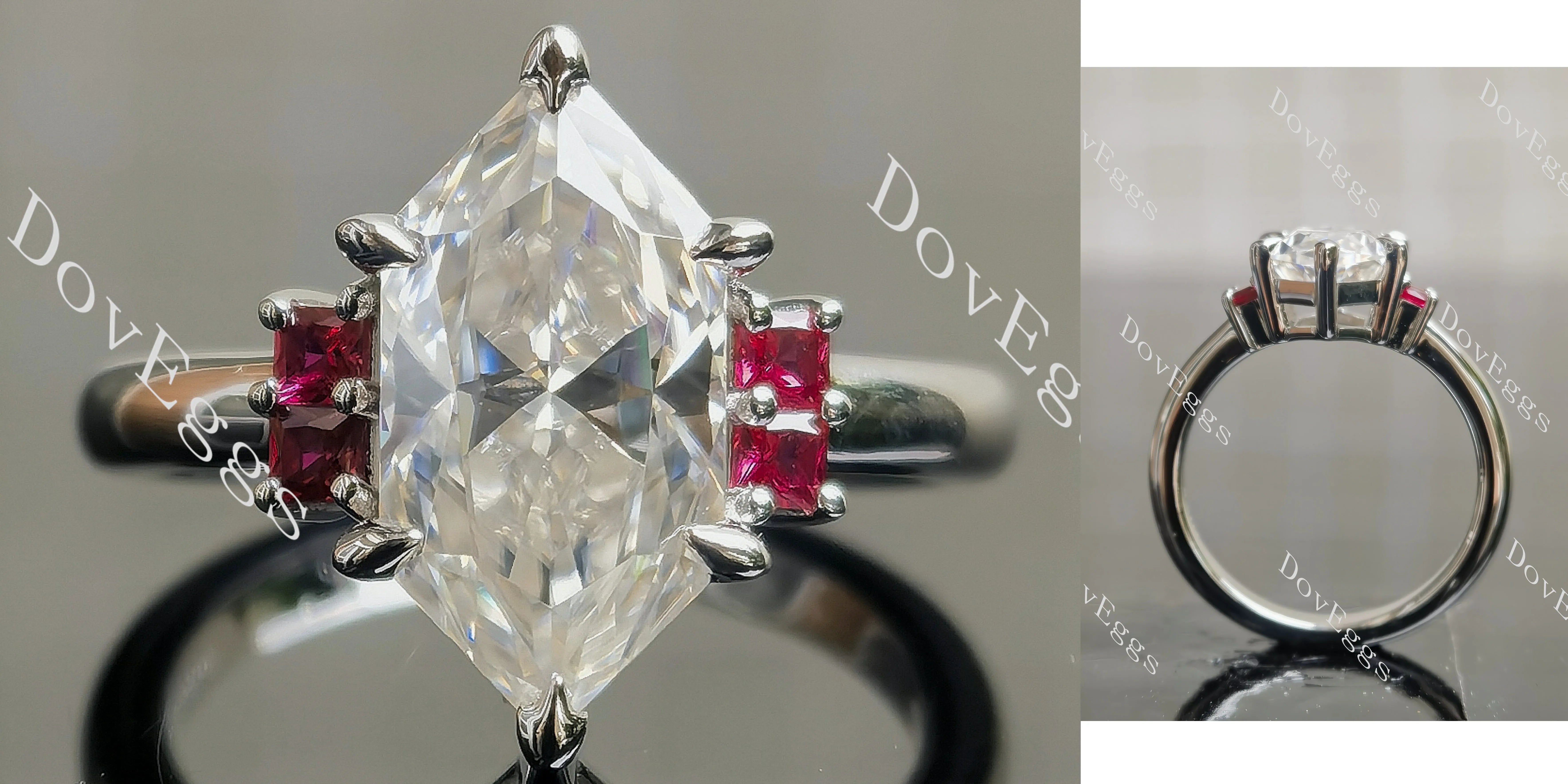 Brenn-Marquise side stones moissanite engagement ring| DovEggs