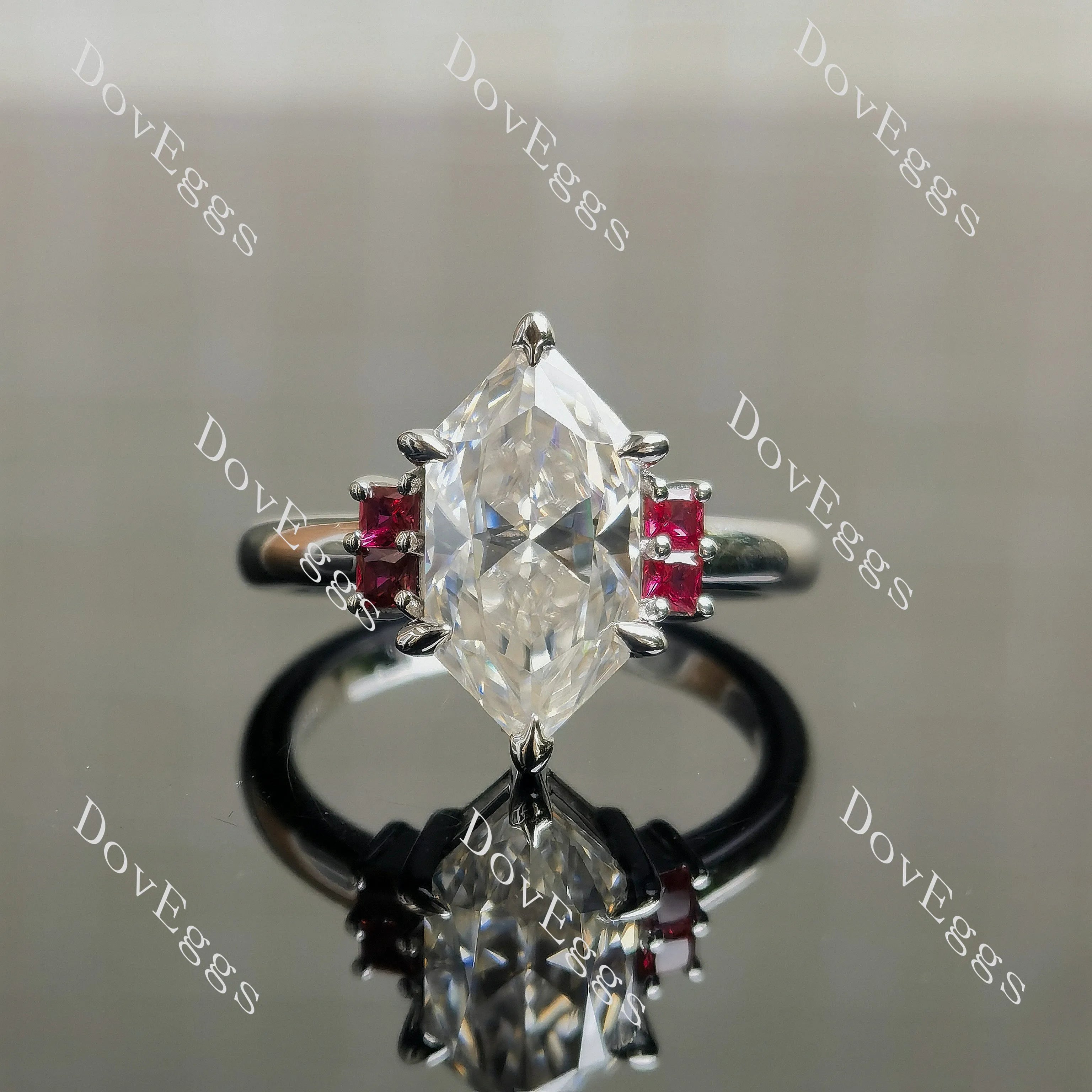 Brenn-Marquise side stones moissanite engagement ring| DovEggs