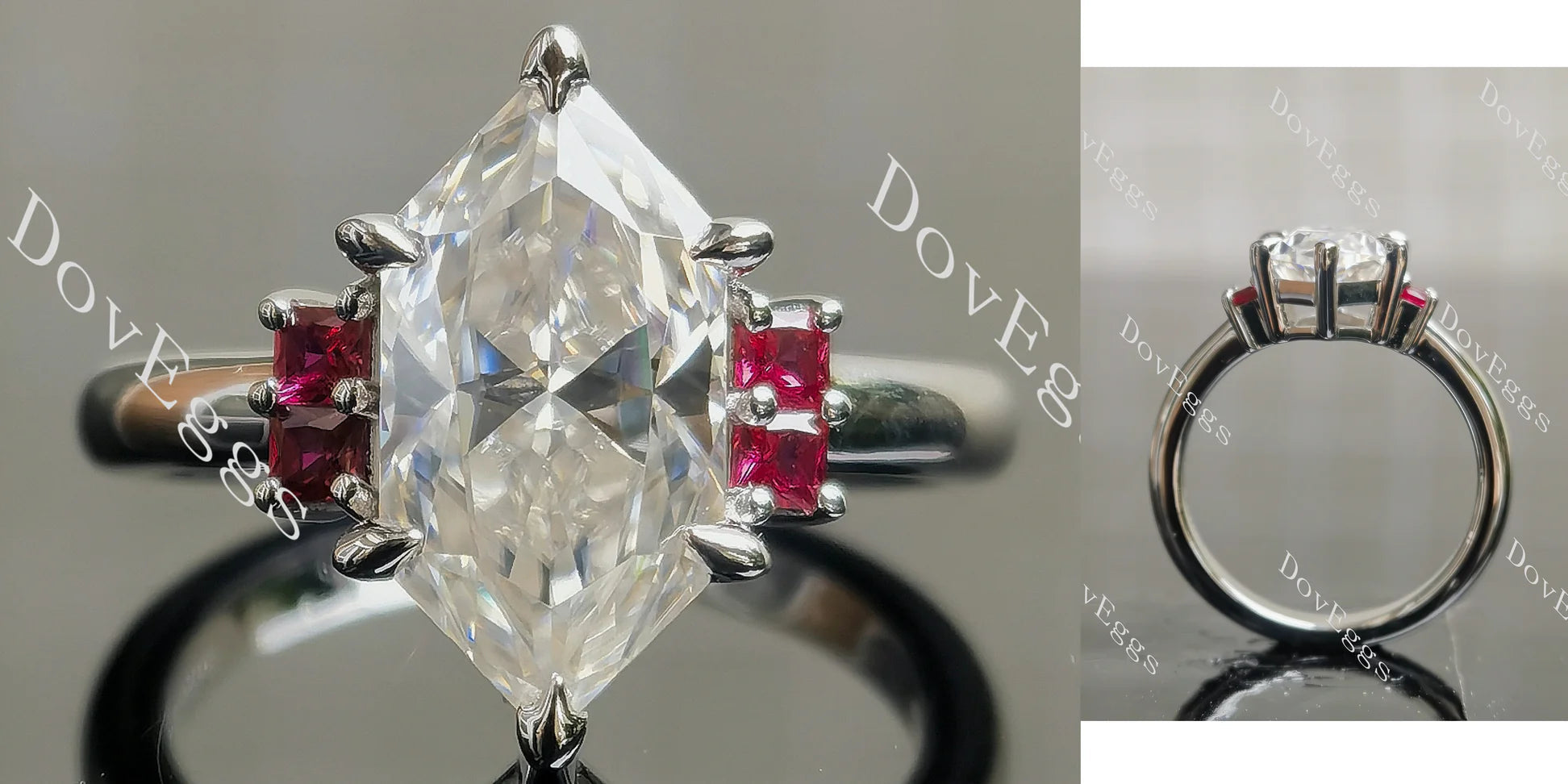 Brenn-Marquise side stones lab diamond engagement ring semi-mount only(Exclusively to DovEggs Stones)