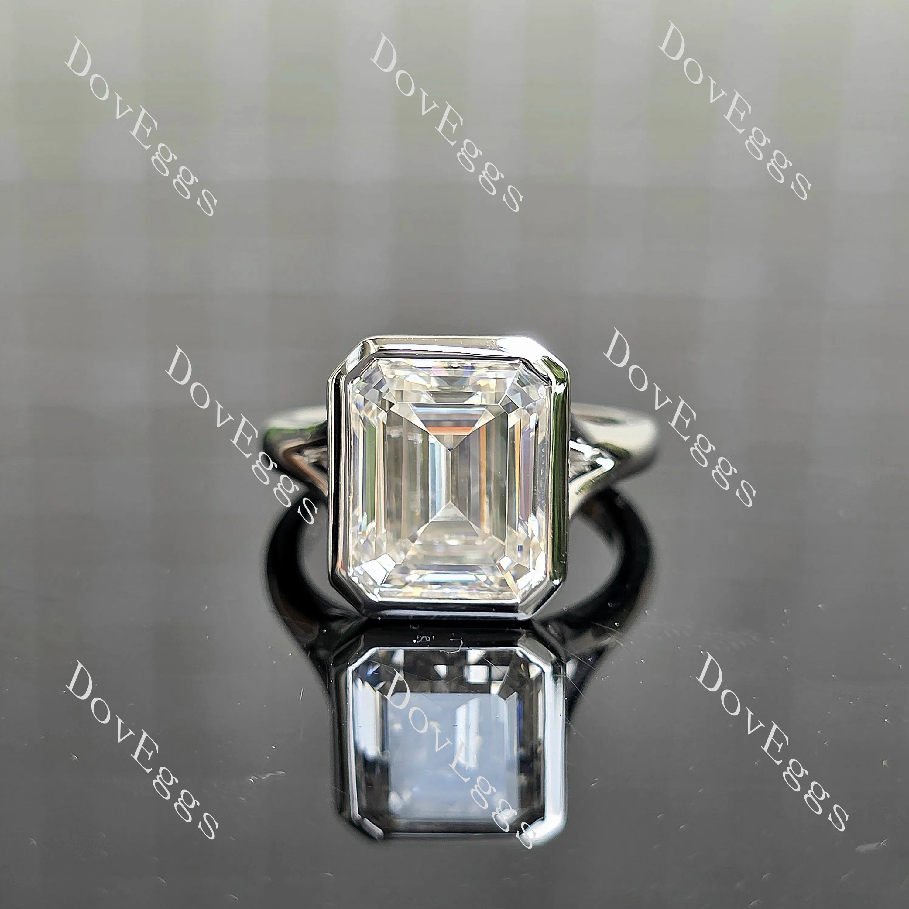 Emerald bezel solitaire moissanite engagement ring| DovEggs
