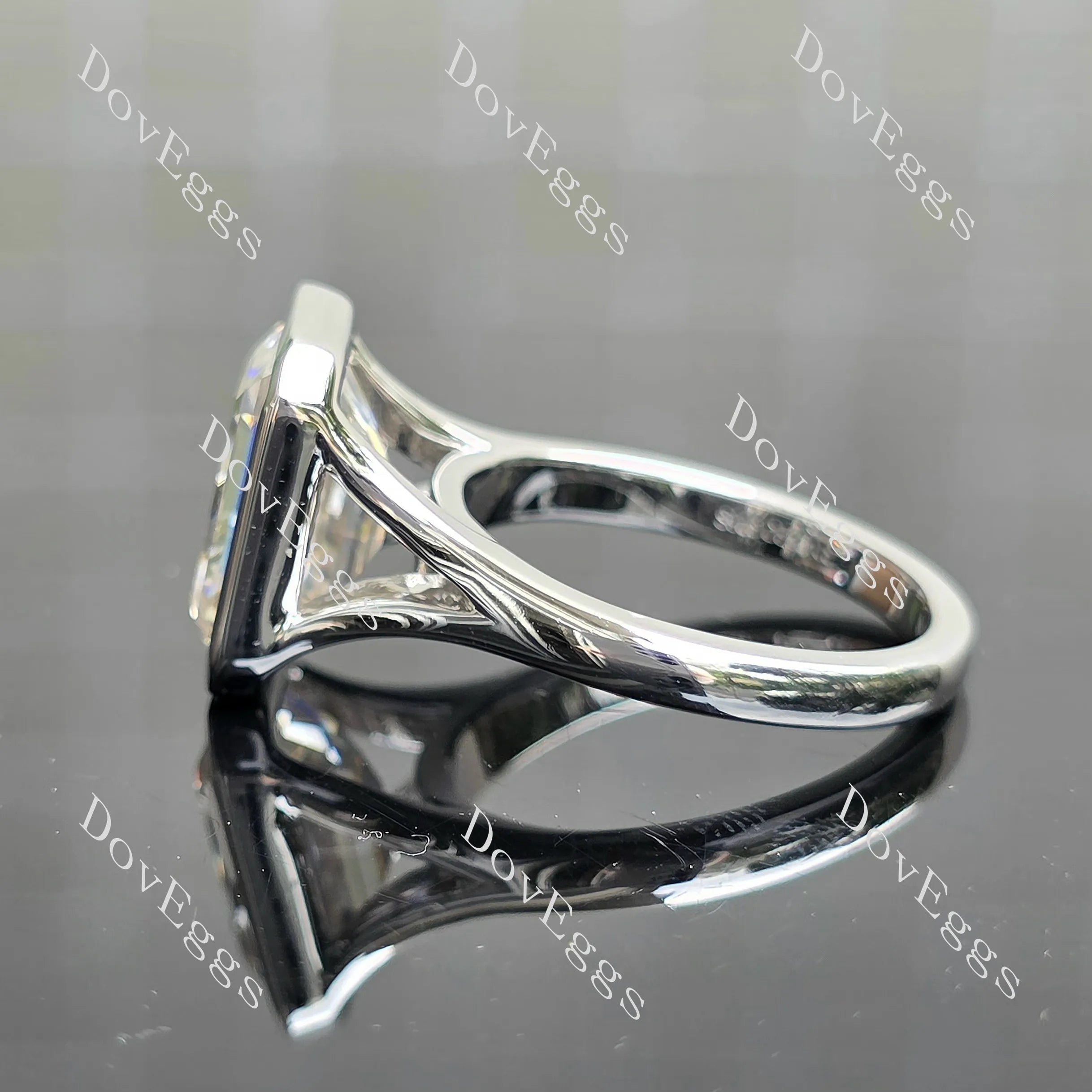 Emerald bezel solitaire moissanite engagement ring| DovEggs