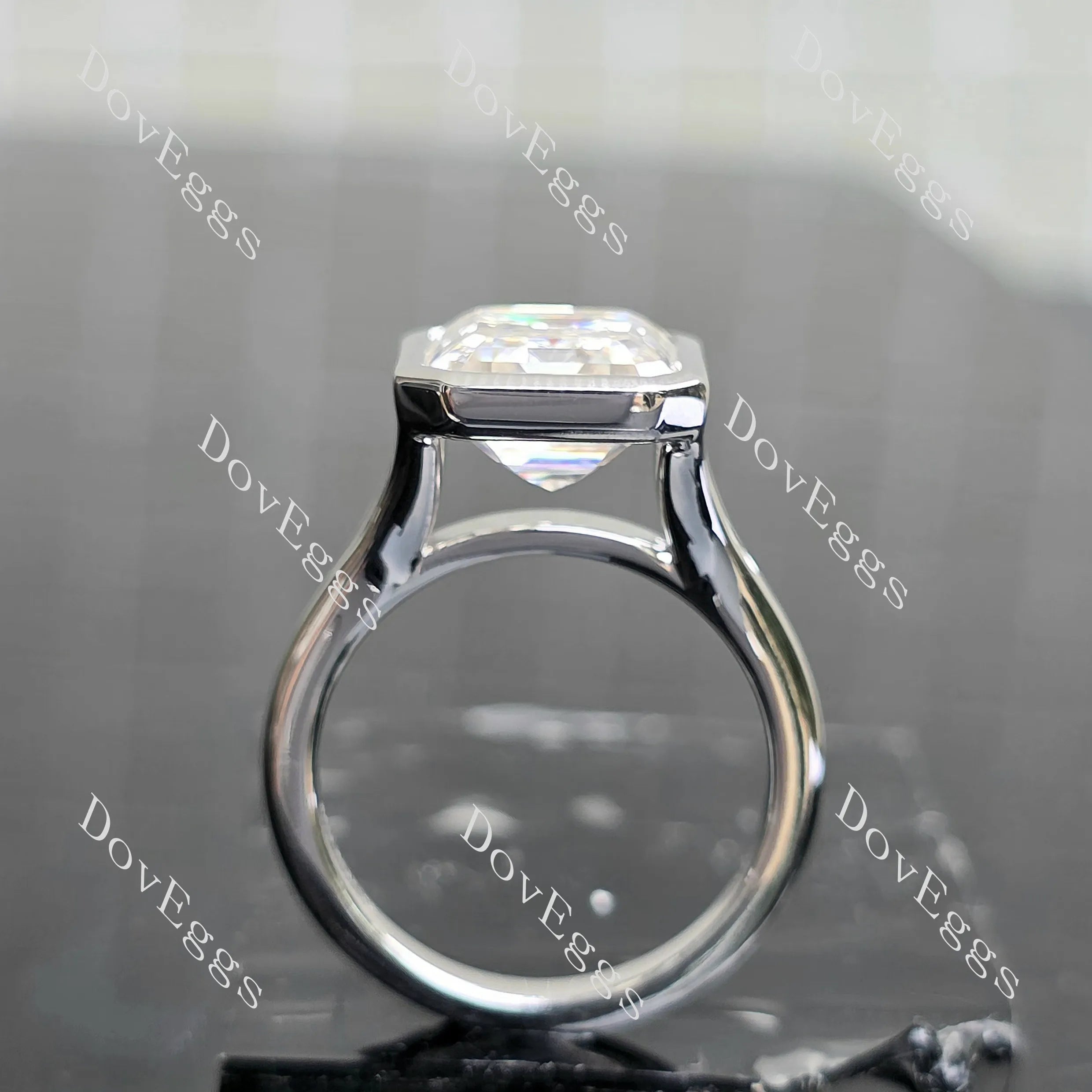 Emerald bezel solitaire moissanite engagement ring| DovEggs