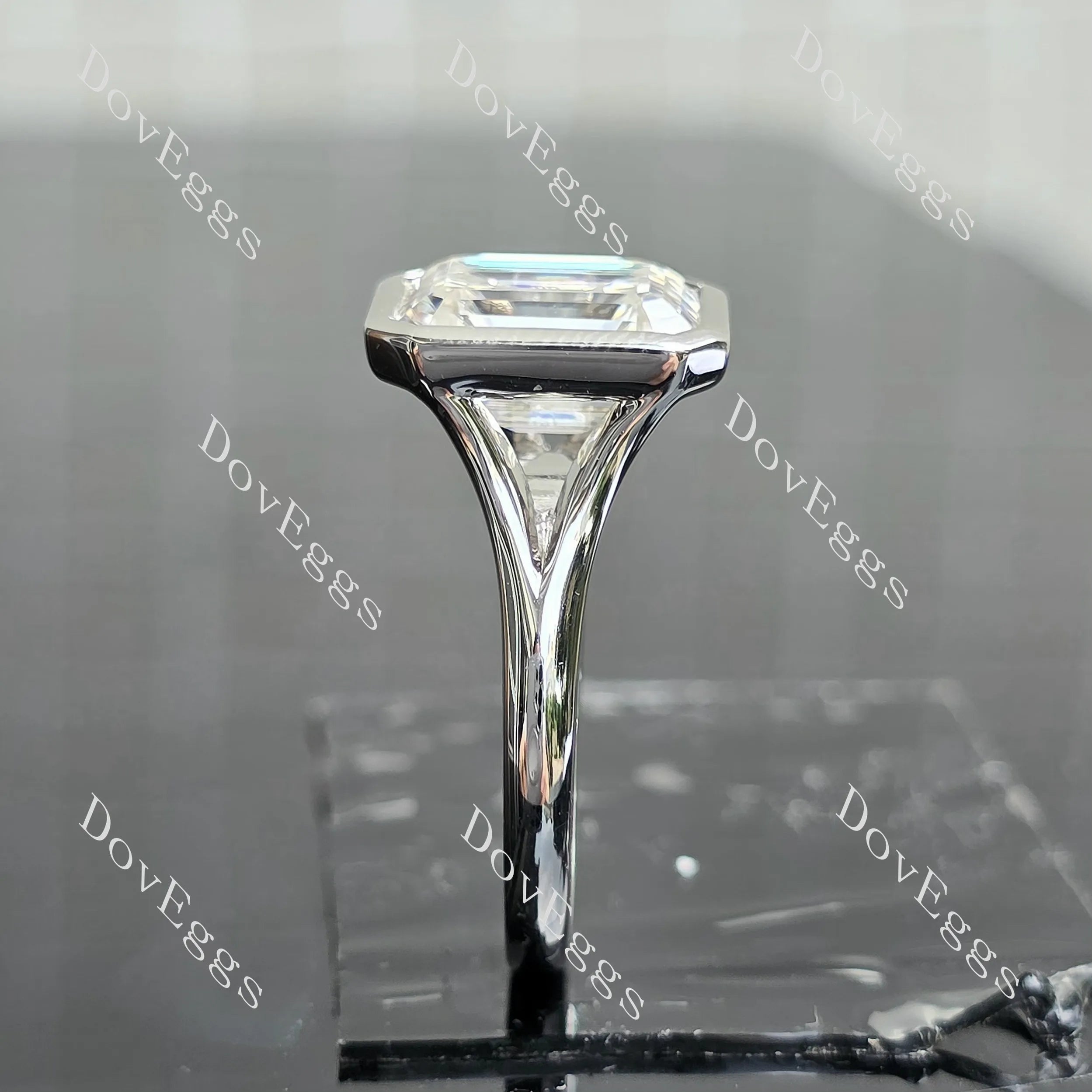 Emerald bezel solitaire moissanite engagement ring| DovEggs