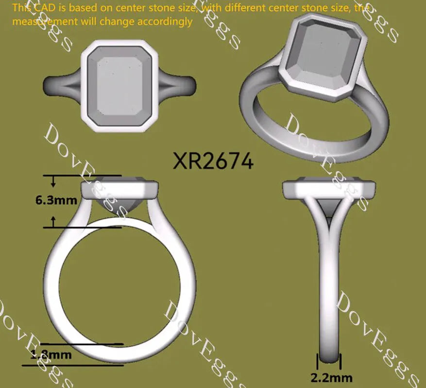 Solitaire bezel lab diamond engagement ring semi-mount only(Exclusively to DovEggs Stones)