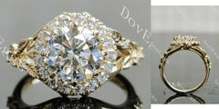 Beth's Leaves of Autumn-Round halo art deco moissanite engagement ring| DovEggs