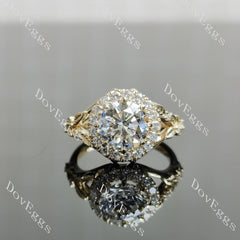 Beth's Leaves of Autumn-Round halo art deco moissanite engagement ring| DovEggs