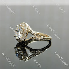 Beth's Leaves of Autumn-Round halo art deco moissanite engagement ring| DovEggs