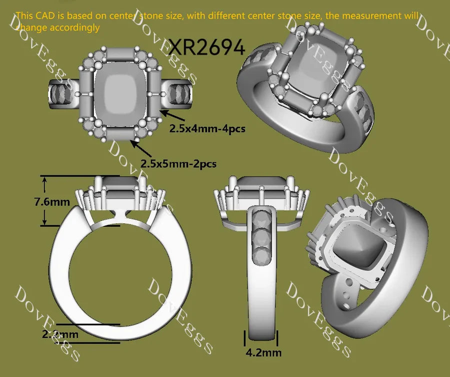 Halo art deco lab diamond engagement ring semi-mount only(Exclusively to DovEggs Stones)