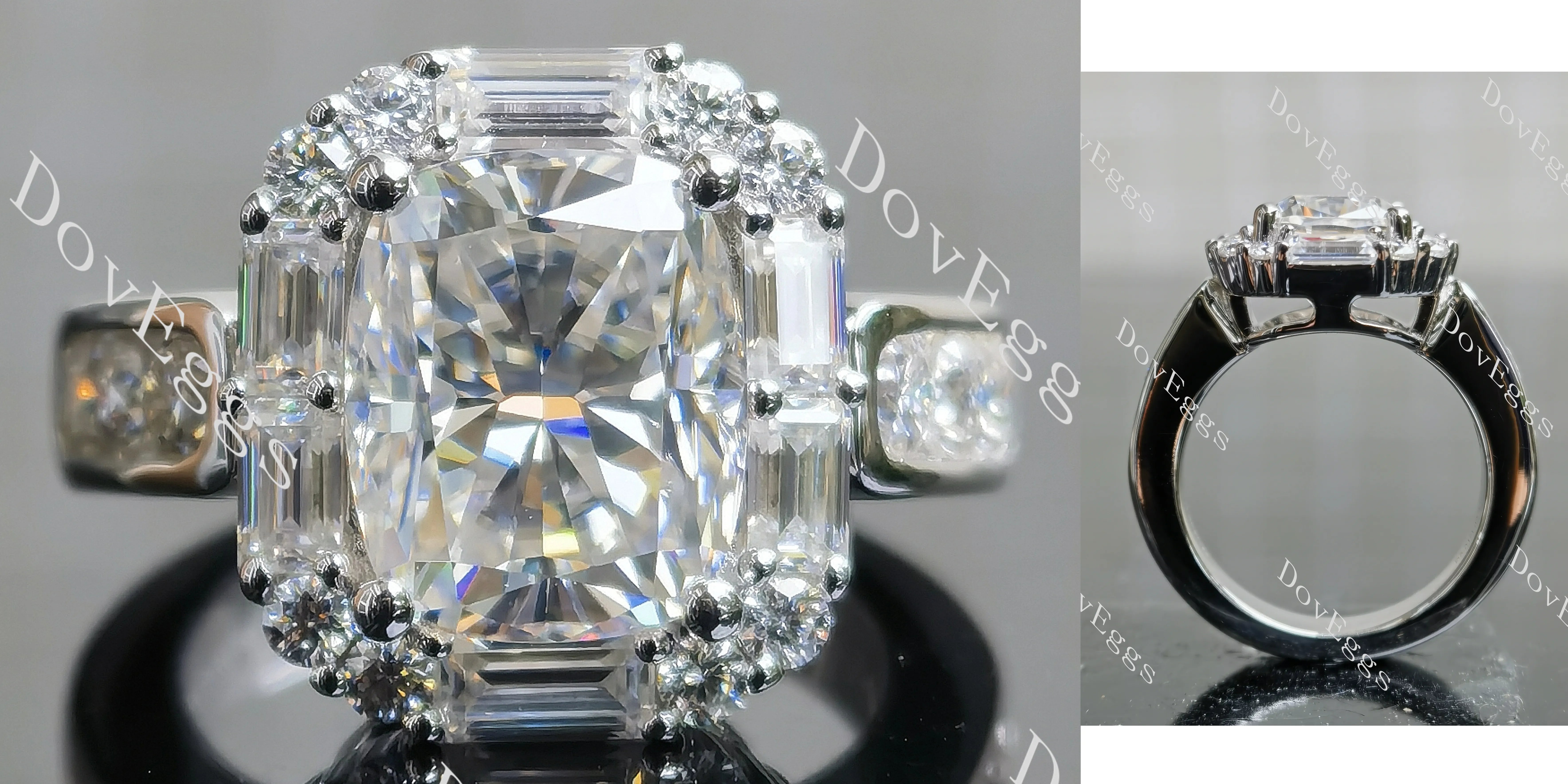 Cushion halo art deco moissanite engagement ring| DovEggs