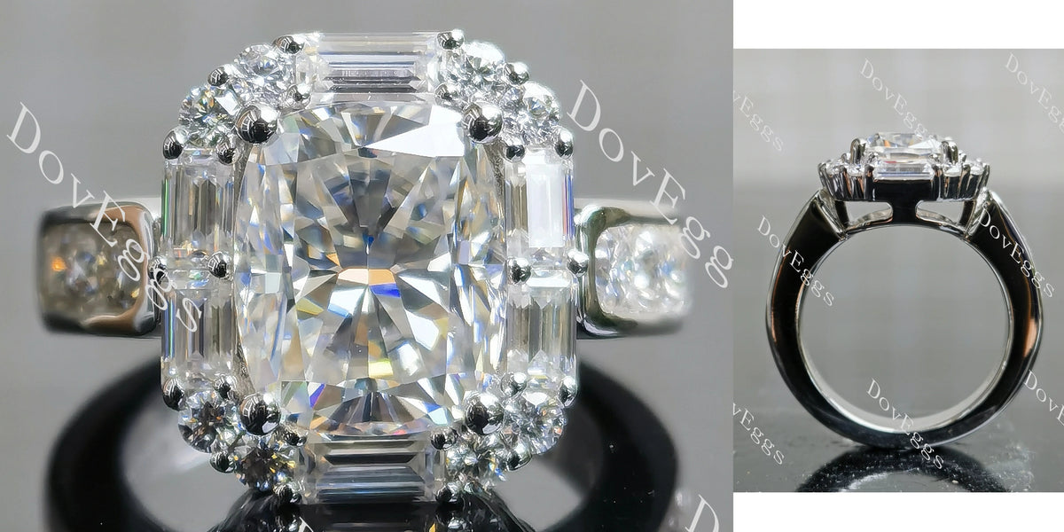 Cushion halo art deco moissanite engagement ring| DovEggs