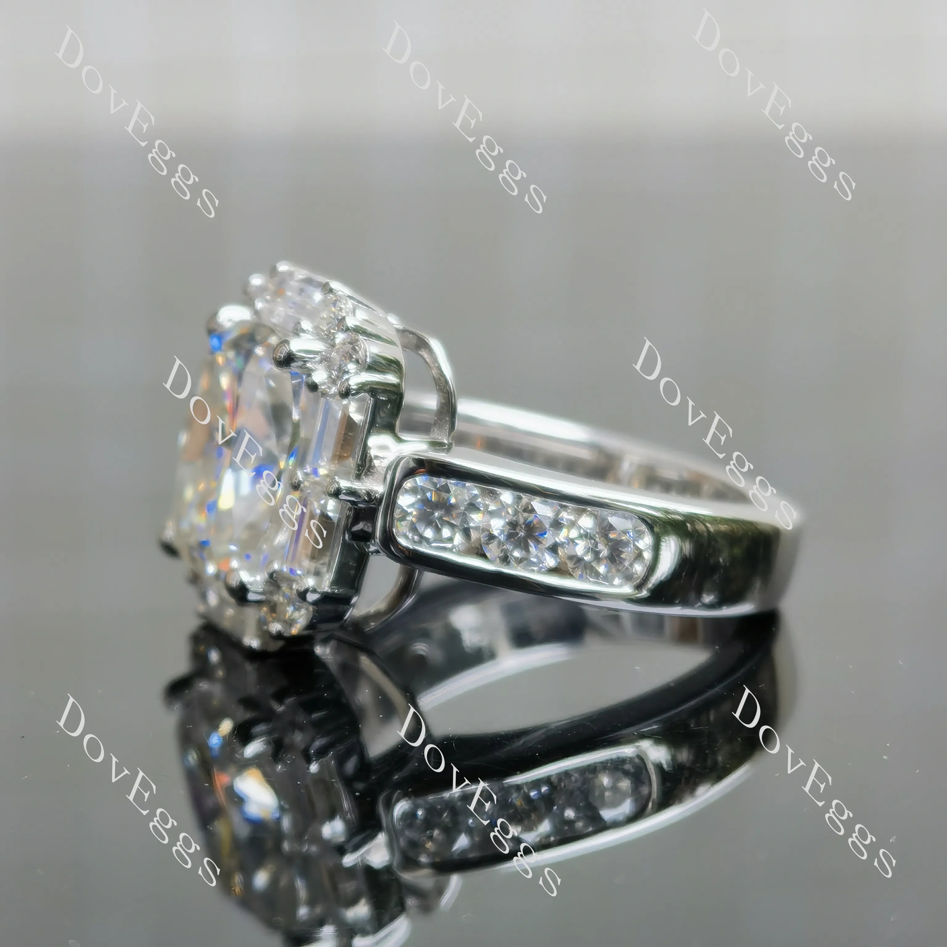 Cushion halo art deco moissanite engagement ring| DovEggs