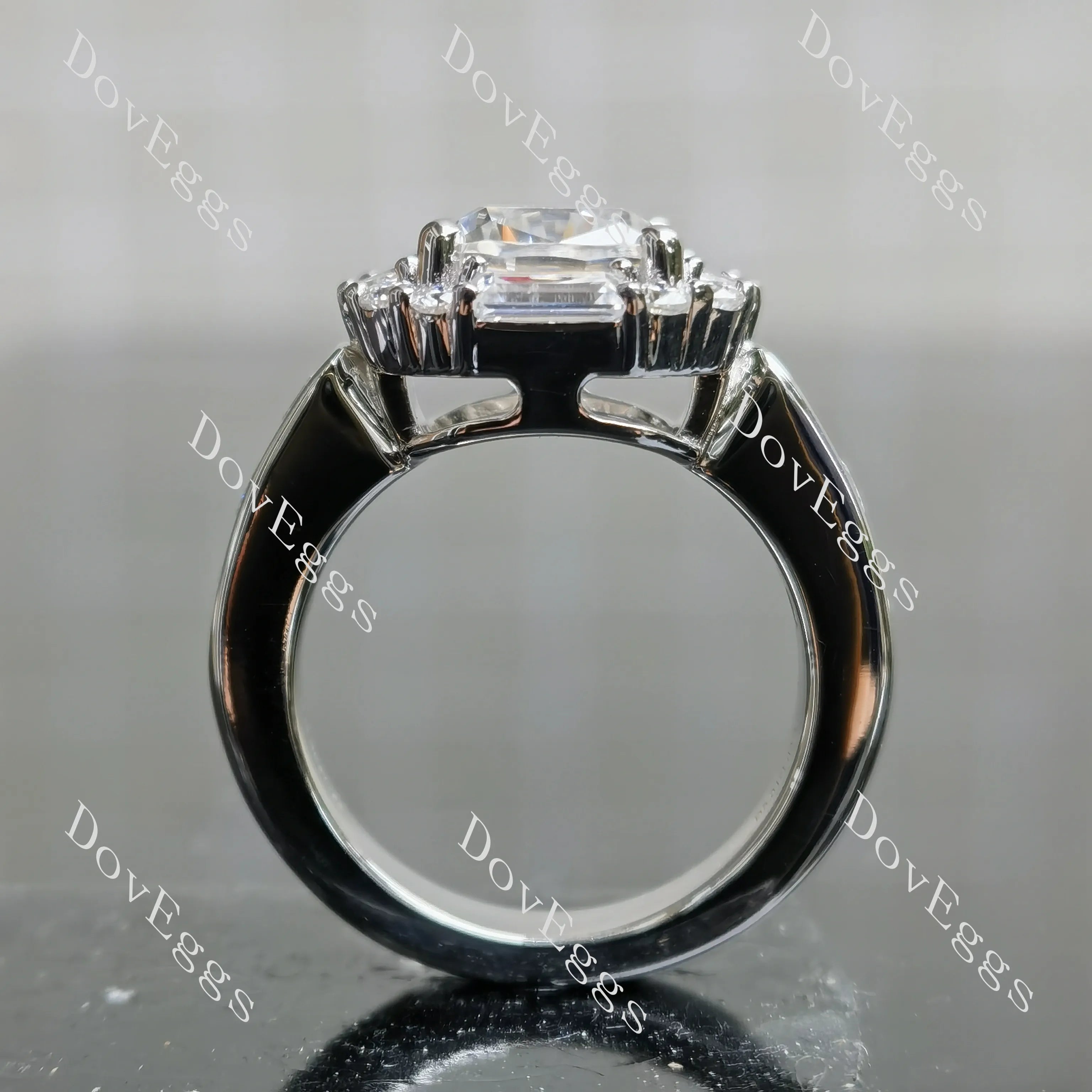 Cushion halo art deco moissanite engagement ring| DovEggs