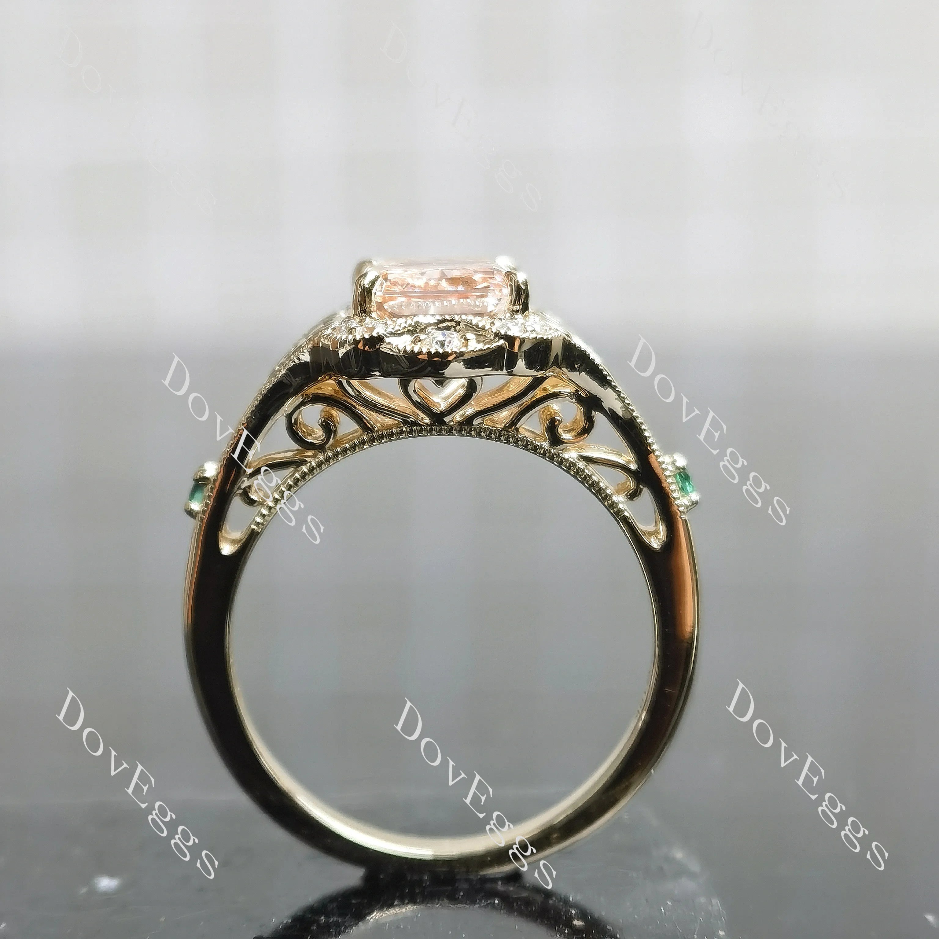 Radiant carved art deco moissanite engagement ring| DovEggs
