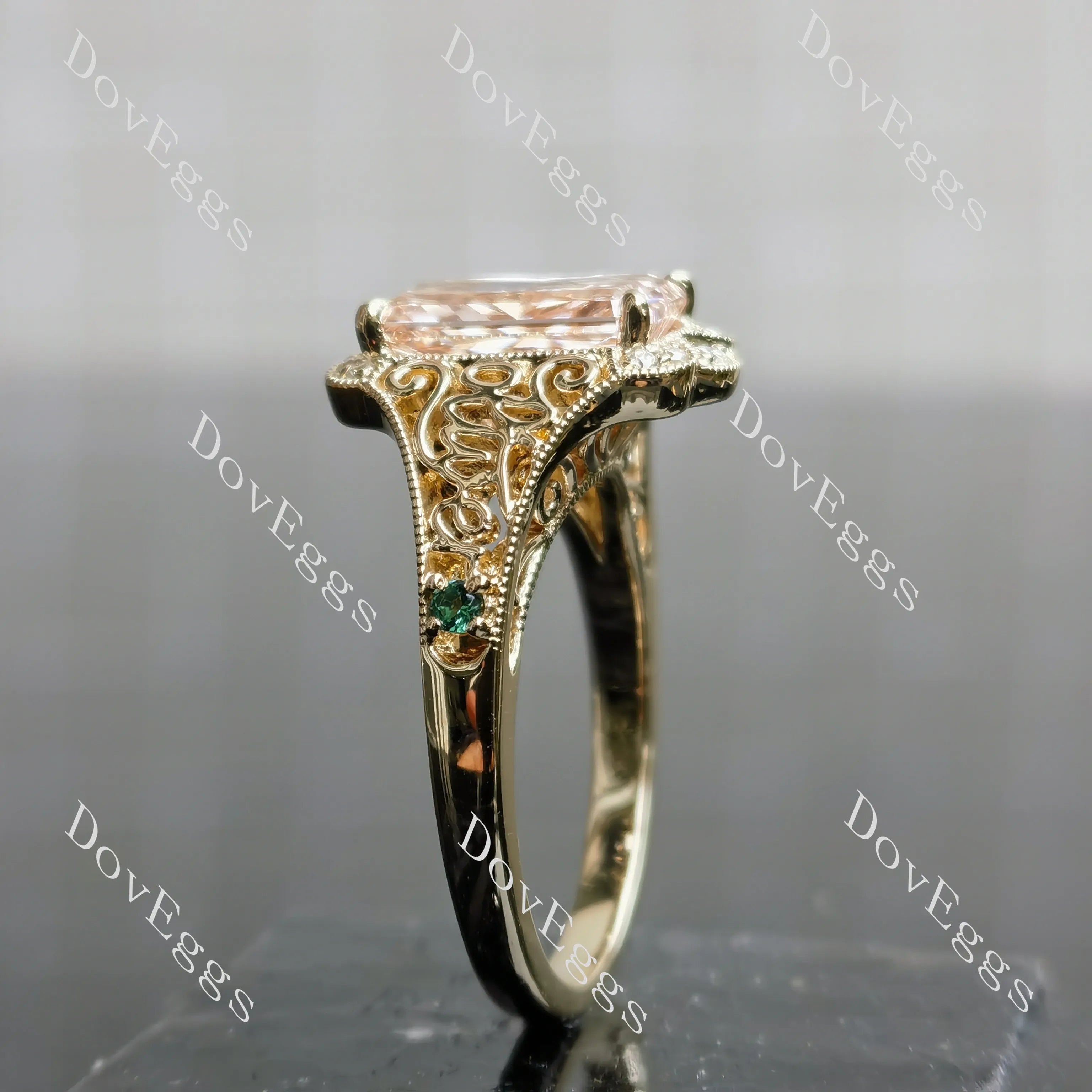 Radiant carved art deco moissanite engagement ring| DovEggs