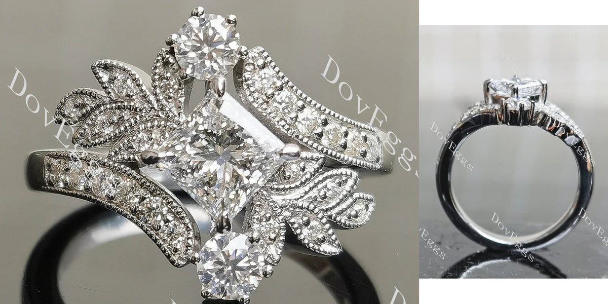 Floral art deco lab diamond engagement ring semi-mount only(Exclusively to DovEggs Stones)