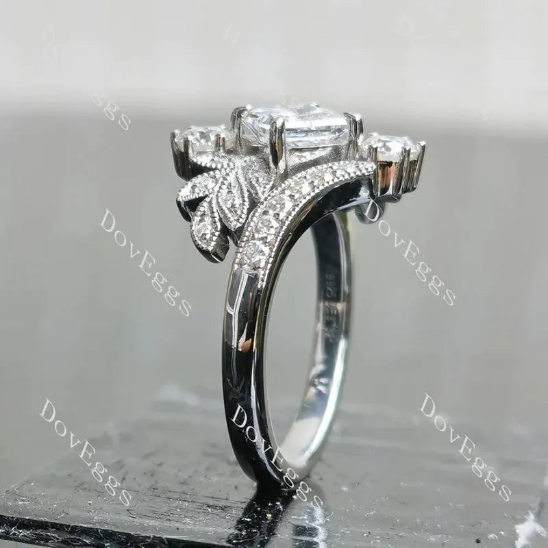 Floral art deco lab diamond engagement ring semi-mount only(Exclusively to DovEggs Stones)