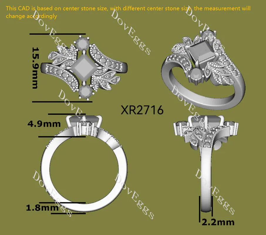 Floral art deco lab diamond engagement ring semi-mount only(Exclusively to DovEggs Stones)