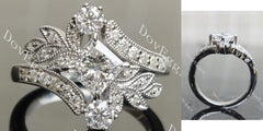 Princess floral art deco moissanite engagement ring| DovEggs