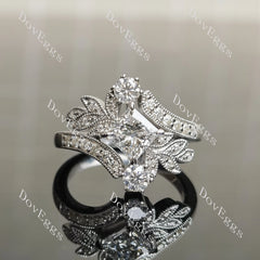 Princess floral art deco moissanite engagement ring| DovEggs