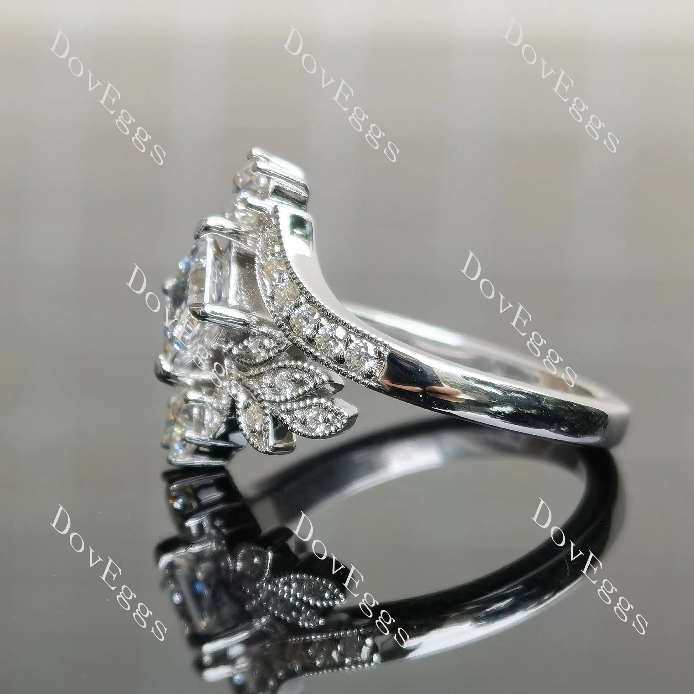 Princess floral art deco moissanite engagement ring| DovEggs