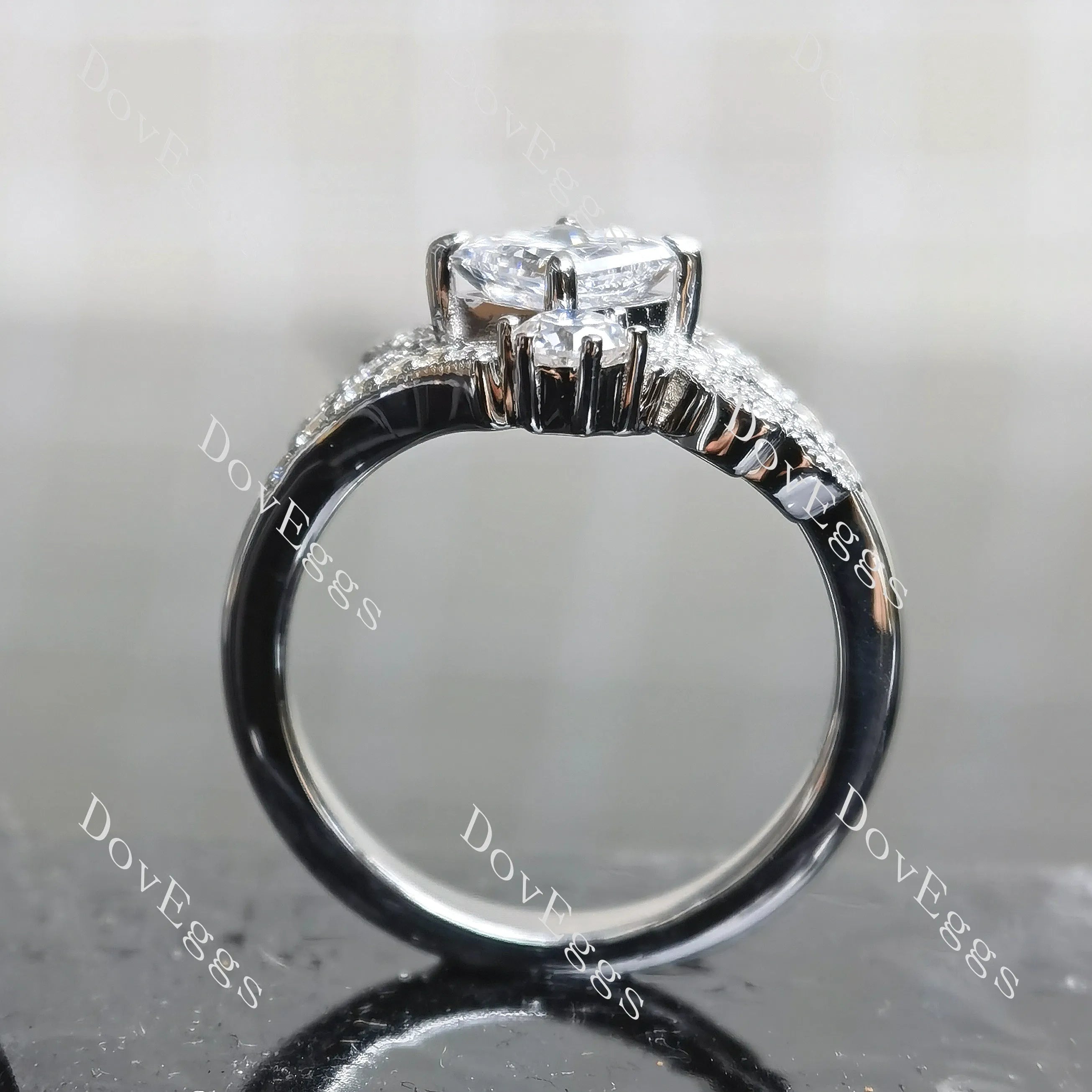Princess floral art deco moissanite engagement ring| DovEggs