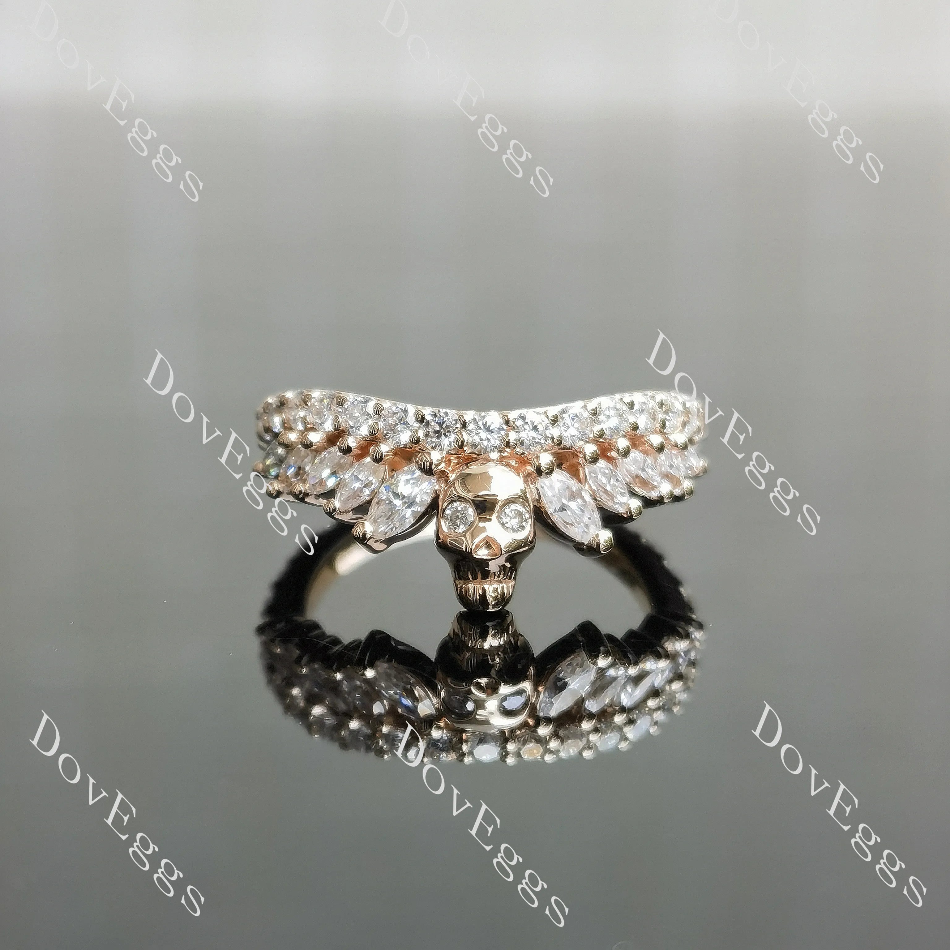 Gothic skull crown marquise round moissanite wedding band-1.8mm band width| Doveggs