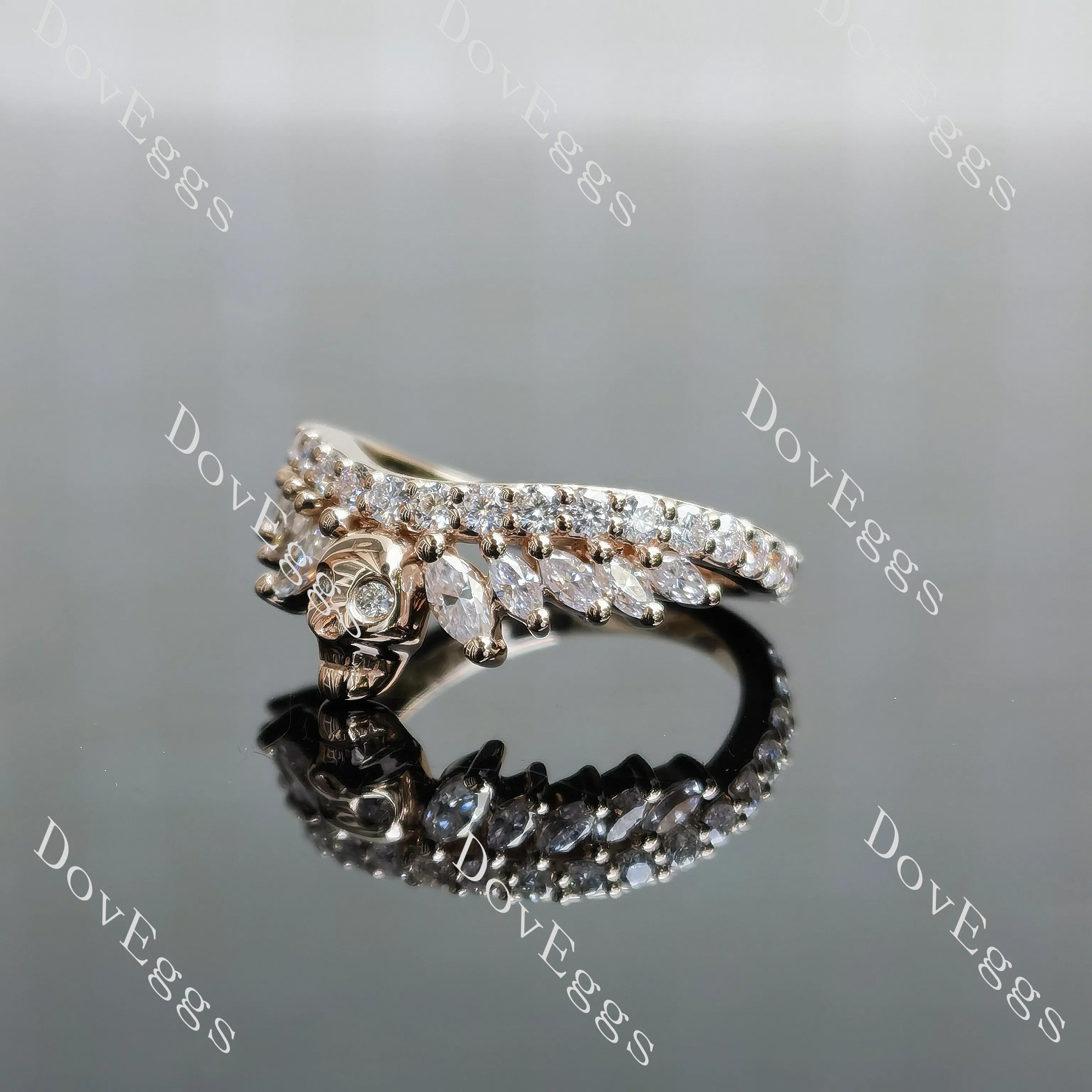Gothic skull crown marquise round moissanite wedding band-1.8mm band width| Doveggs