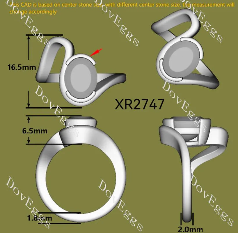 Solitaire twist bezel lab diamond engagement ring semi-mount only(Exclusively to DovEggs Stones)
