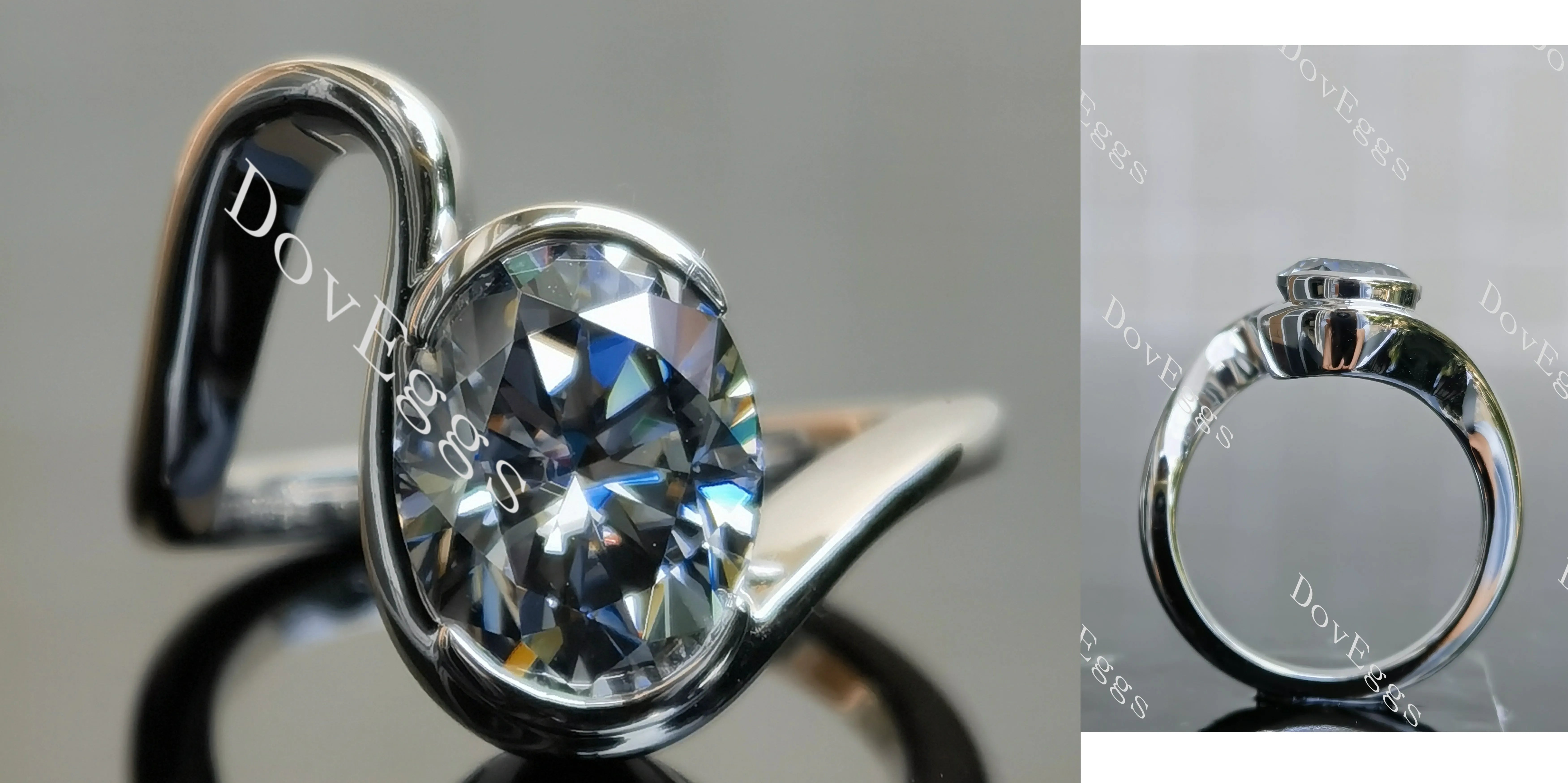Oval twist bezel solitaire grey moissanite engagement ring| DovEggs