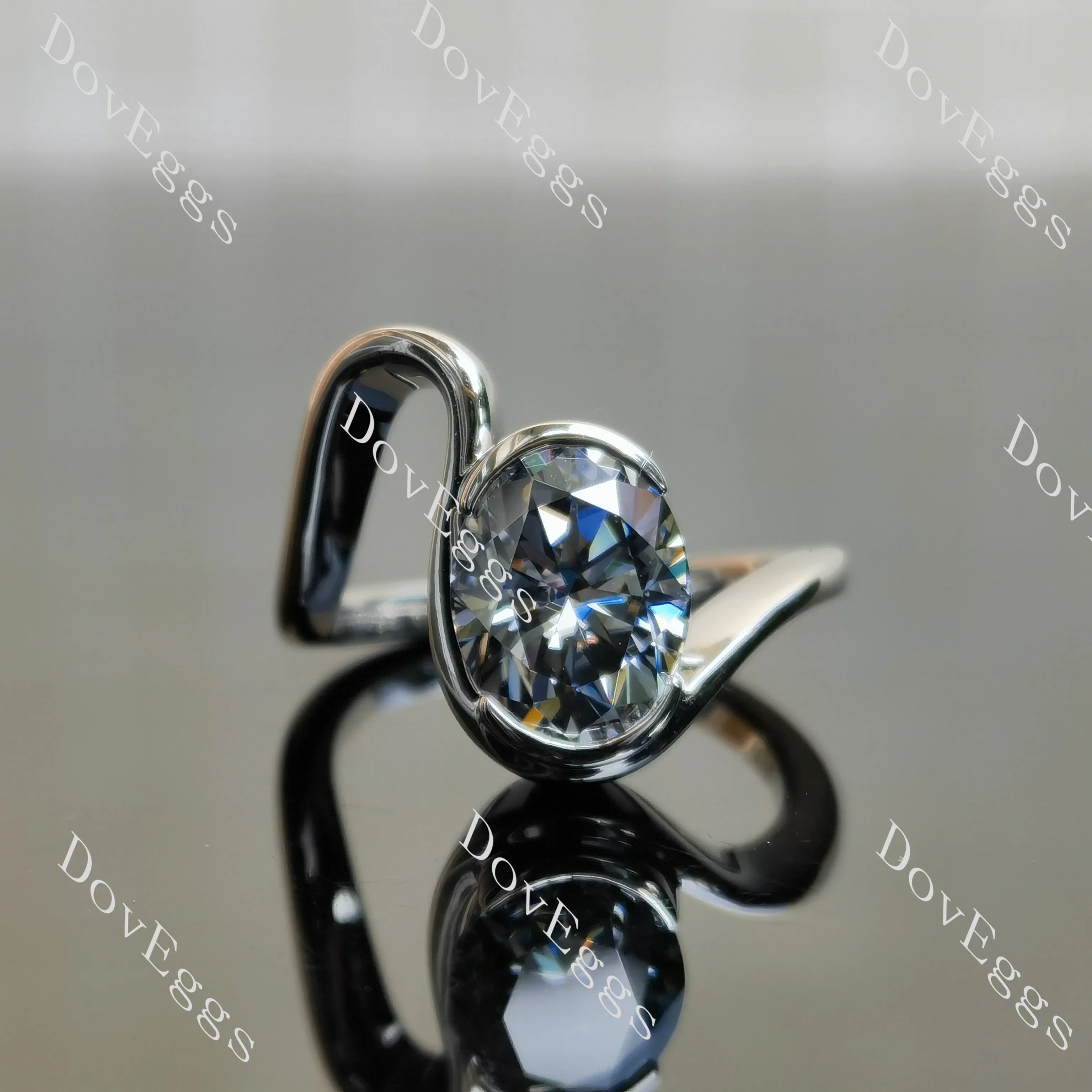 Oval twist bezel solitaire grey moissanite engagement ring| DovEggs