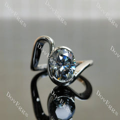 Oval twist bezel solitaire grey moissanite engagement ring| DovEggs