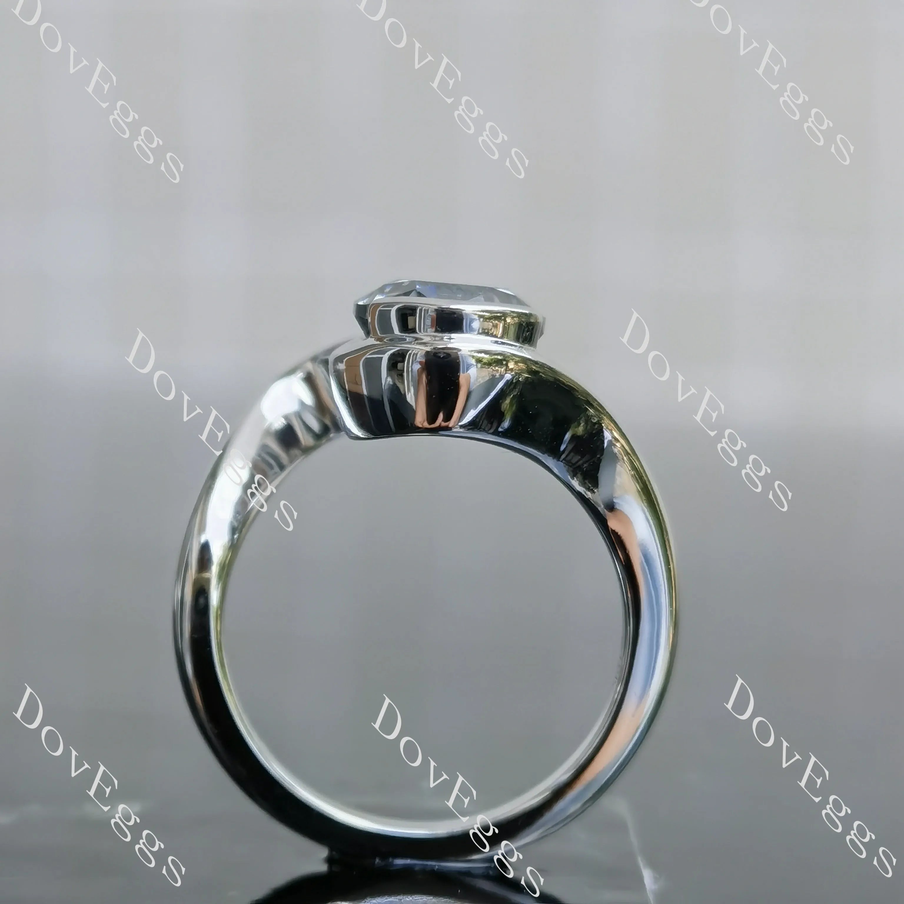Oval twist bezel solitaire grey moissanite engagement ring| DovEggs