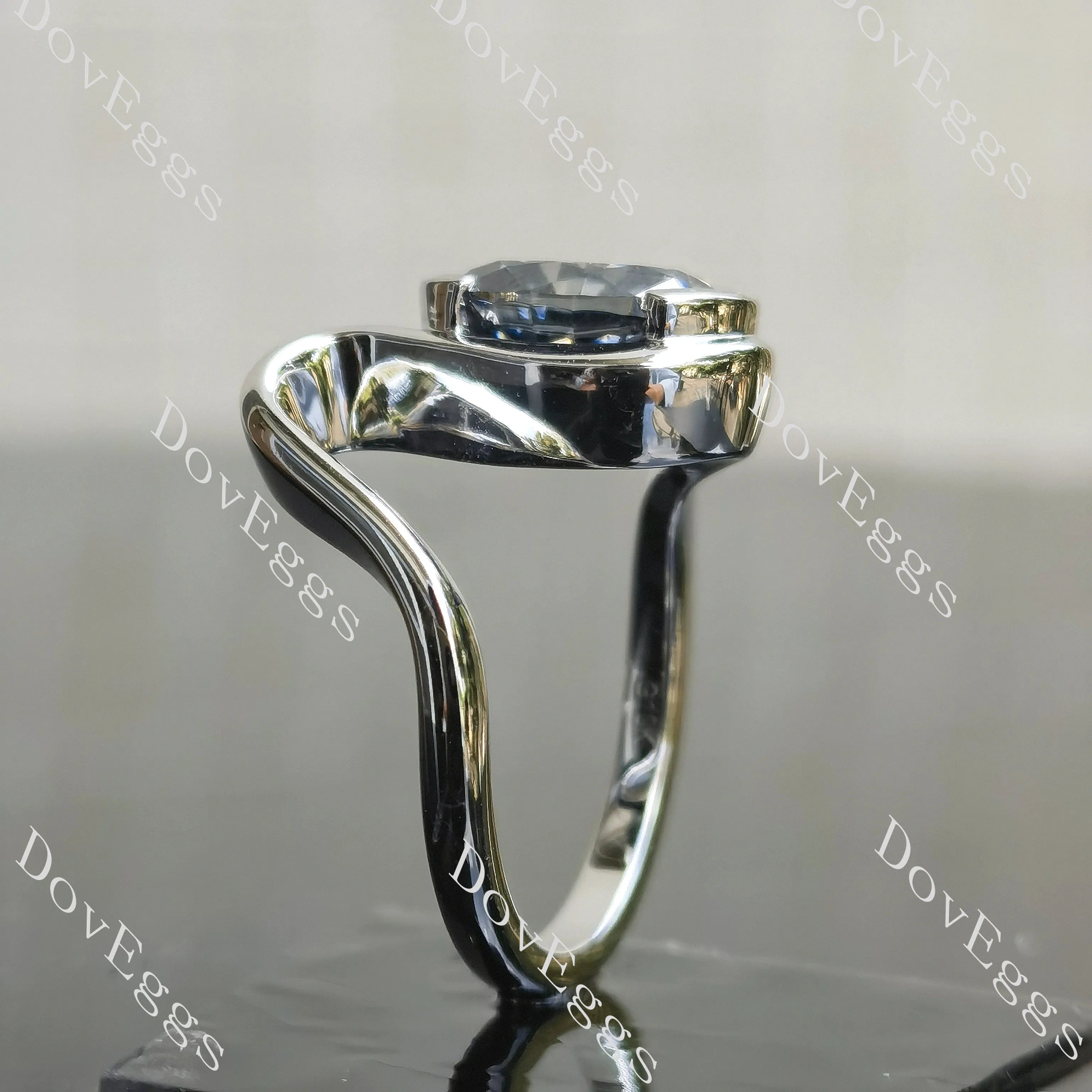 Oval twist bezel solitaire grey moissanite engagement ring| DovEggs