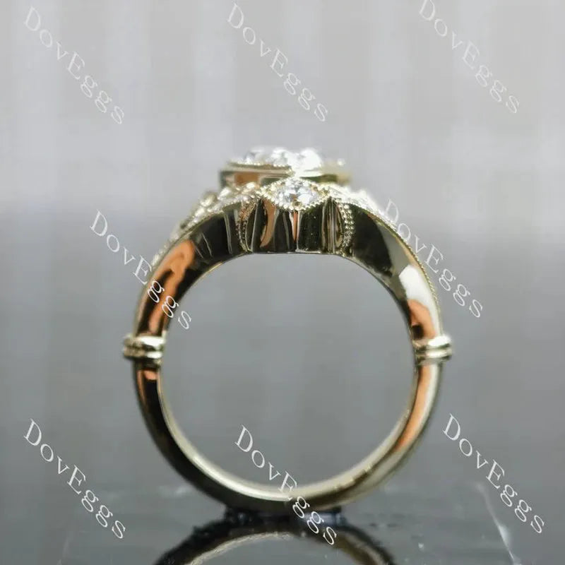 Beth's Victorian Lace-Pear bezel halo art deco vintage lab diamond engagement ring semi-mount only(Exclusively to DovEggs Stones)