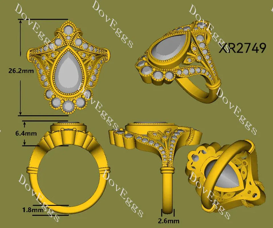 Beth's Victorian Lace-Pear bezel halo art deco vintage lab diamond engagement ring semi-mount only(Exclusively to DovEggs Stones)