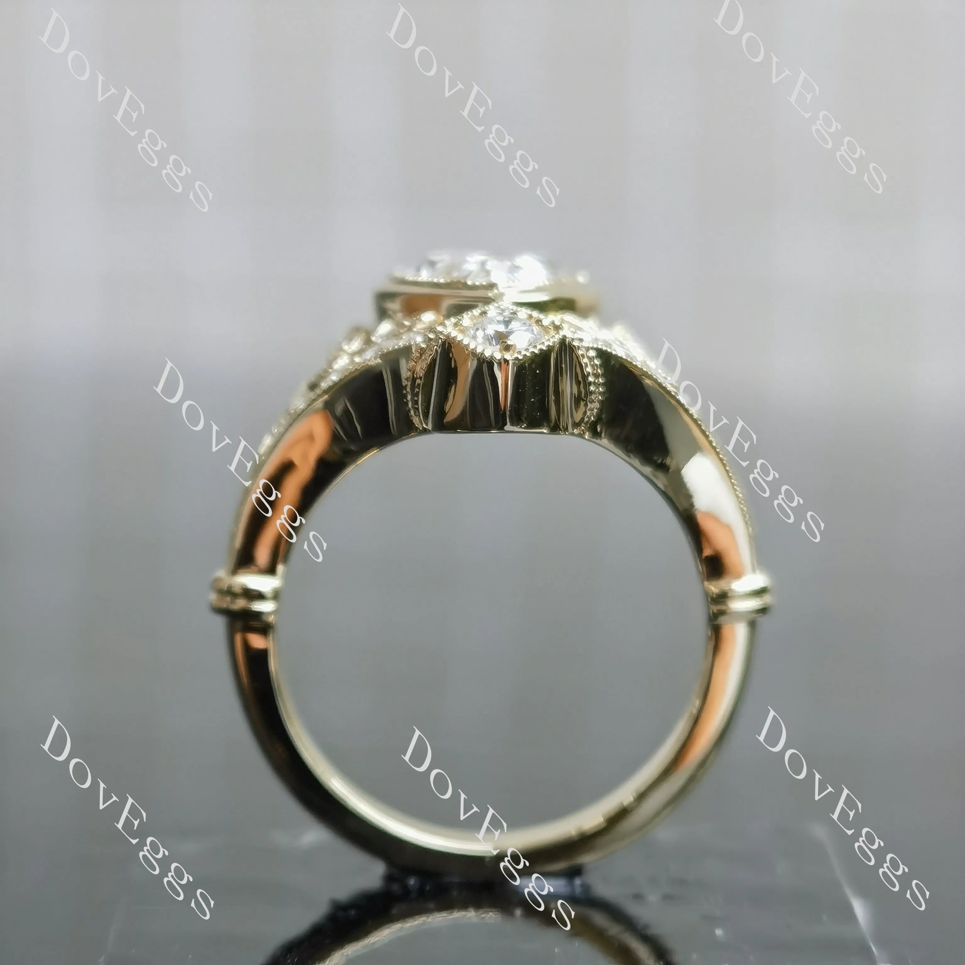 Beth's Victorian Lace-Pear bezel halo art deco moissanite engagement ring| DovEggs