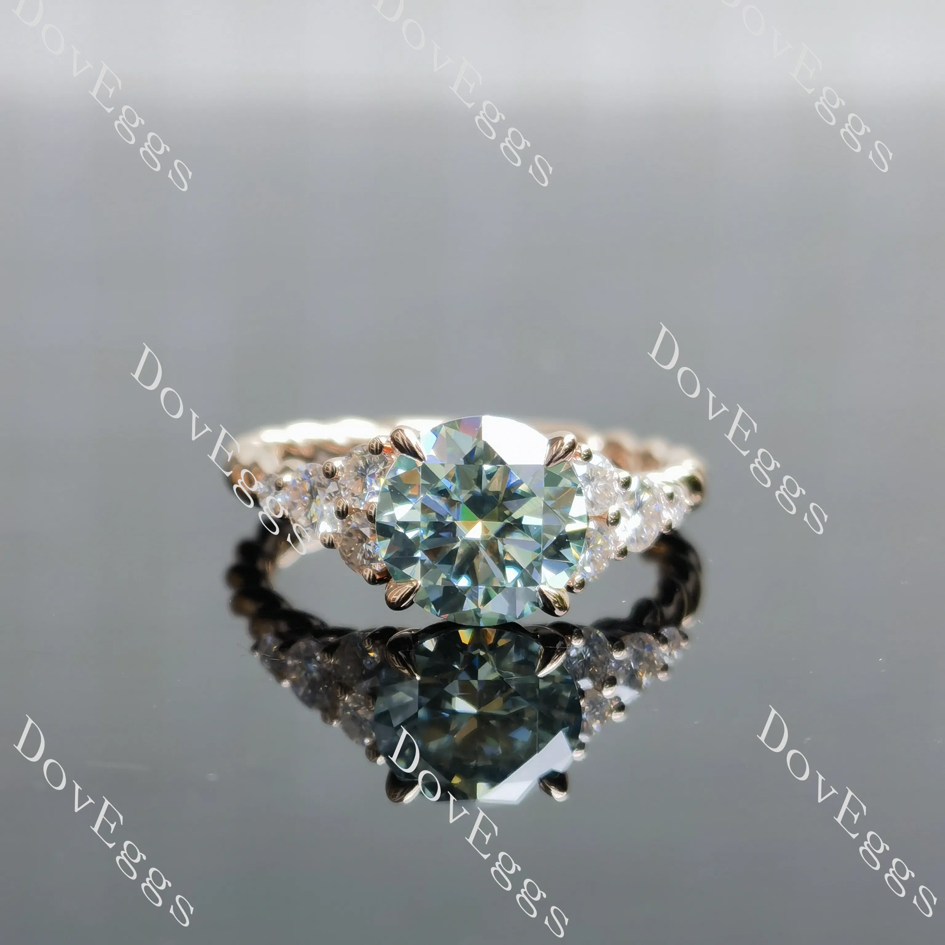 Round side stones twisted shank colored moissanite engagement ring| DovEggs