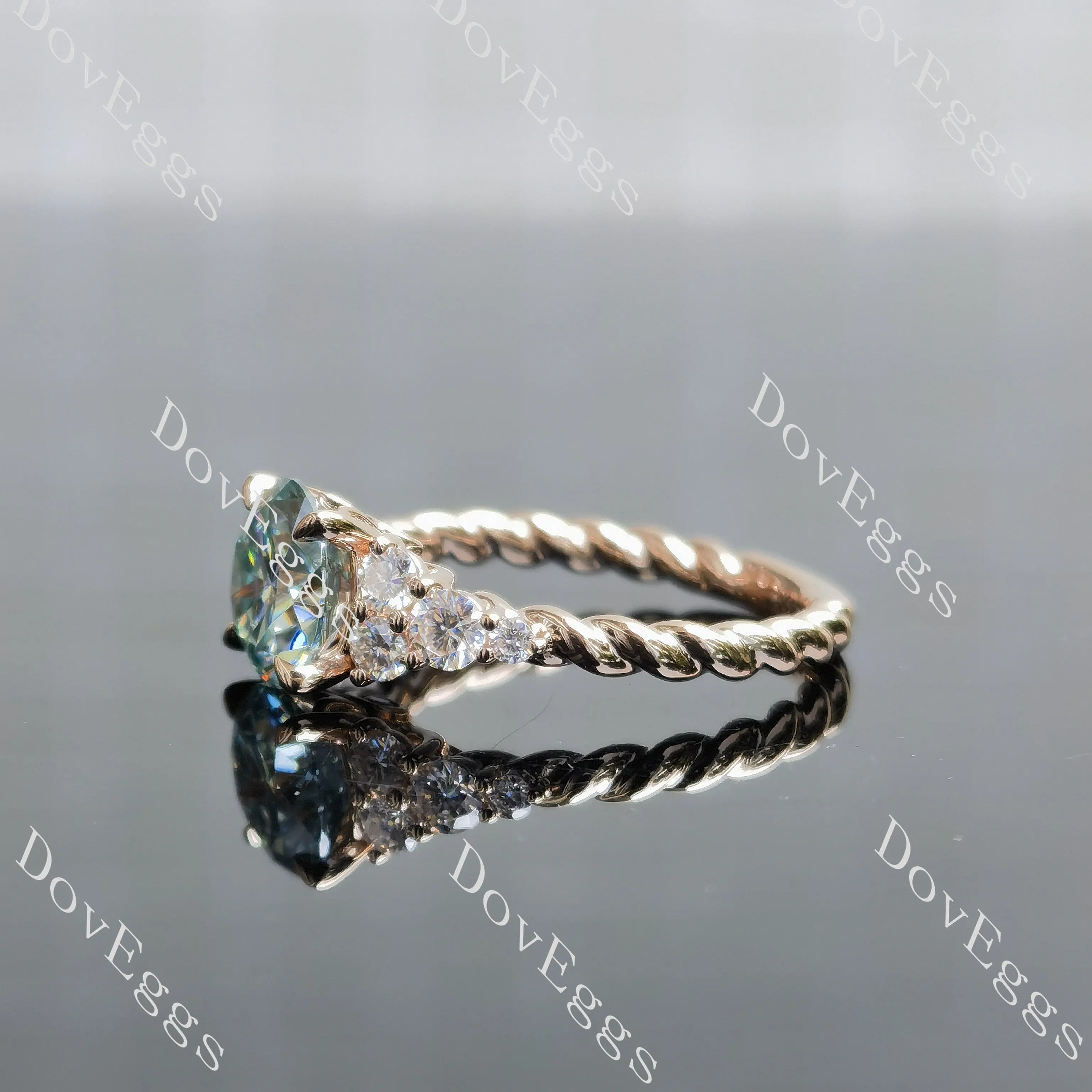 Round side stones twisted shank colored moissanite engagement ring| DovEggs